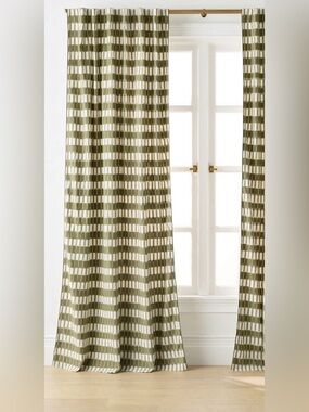 New Anthropologie Selma woven cotton stripe curtain panel 96 x 50 olive green